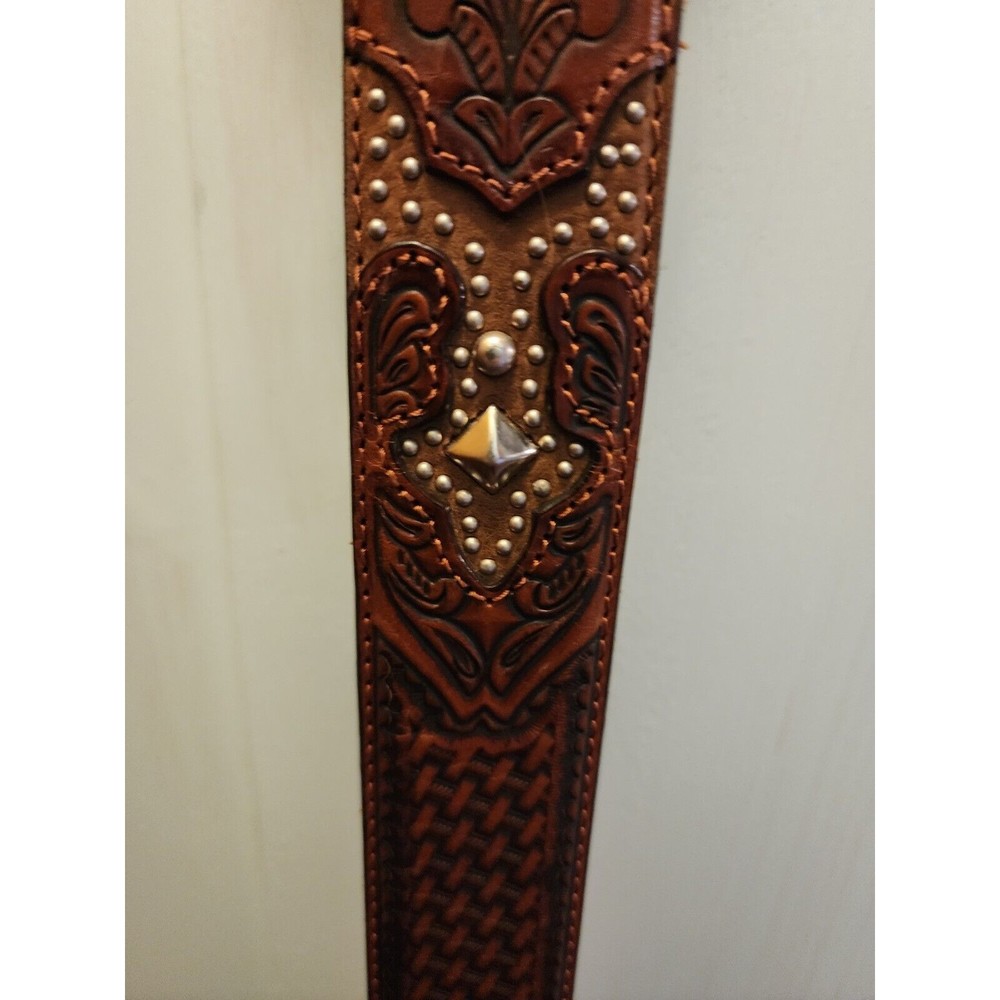 New Justin Men's Brown Leather Braided Arrow Silver Studded Belt C11615 Size 42 - Picture 3 of 5